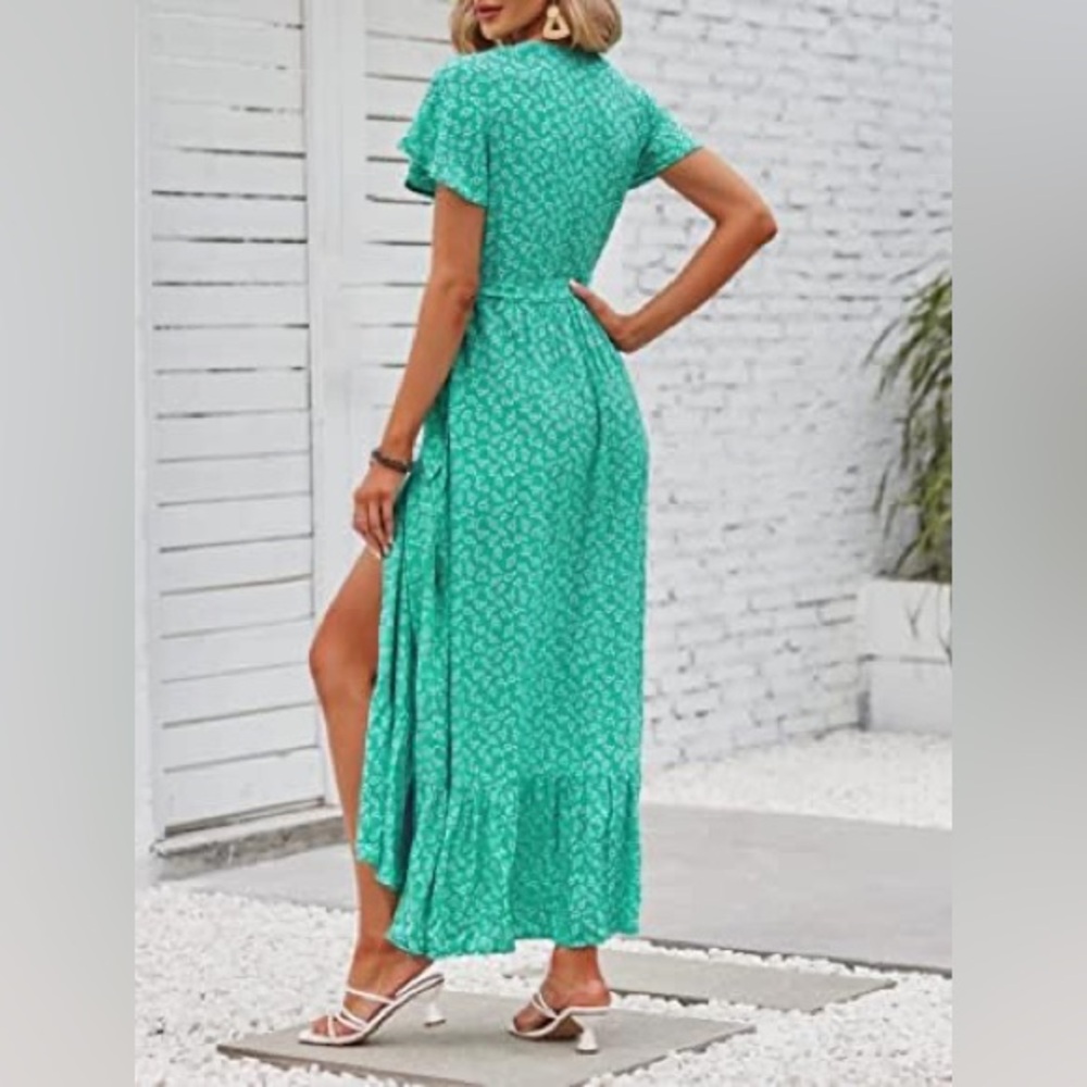 Zesica | Rayon Floral Wrap Maxi Dress in Green Size L Large - Picture 9 of 12